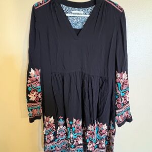 Anthropologie Floreat Black Embroidered Boho Peplum Dress Size S